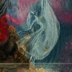Dancer and the red scarf web underwater